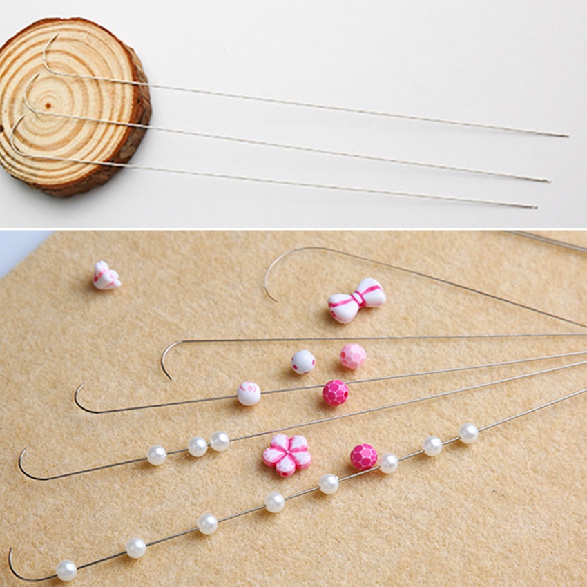 Jewelry Making Drill - 3Pcs สแตนเลสสตีลโค้งตะขอเข็มลูกปัด Spinner Big Eye Needles