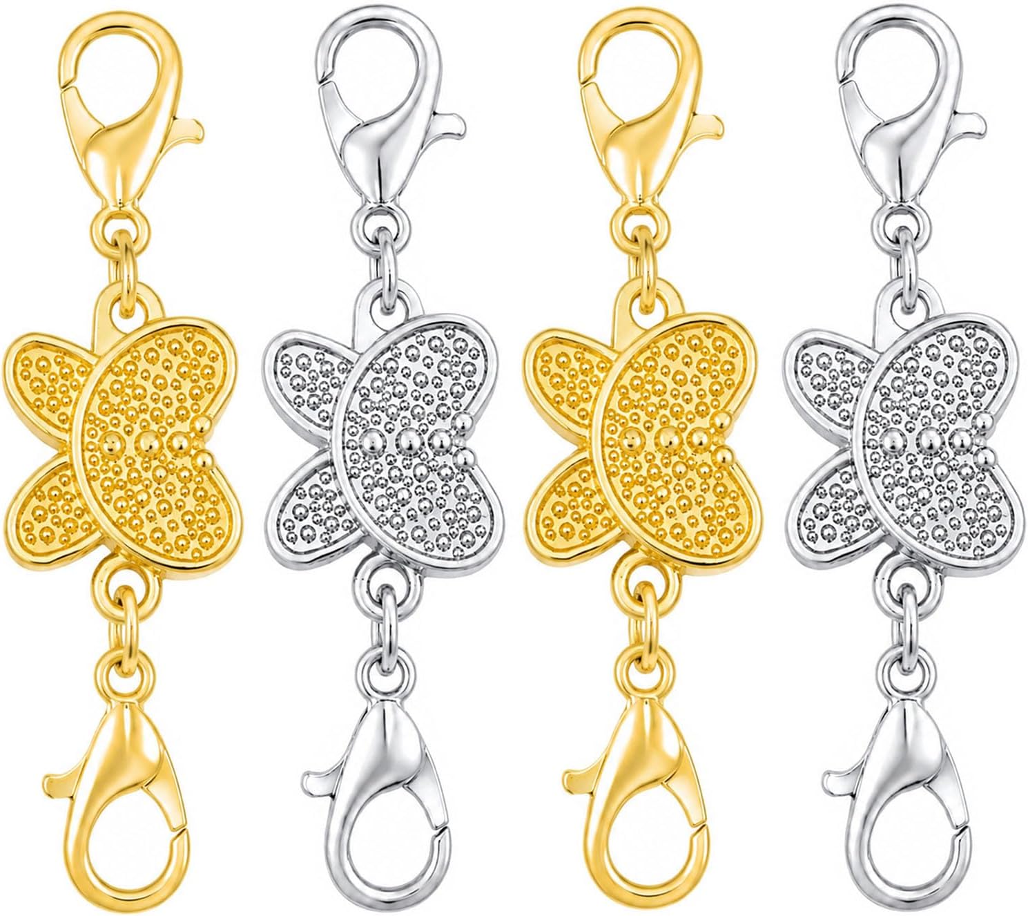 Lobster Clasp Silver - ตัวล็อคสร้อยคอแม่เหล็กรูปผีเสื้อ พร้อมตัวล็อคแบบก้ามปู สีทองและสีเงิน สำหรับใช้เป็นตัวล็อคปรับความยาวสร้อยข้อมือและสร้อยคอ บรรจุ 4